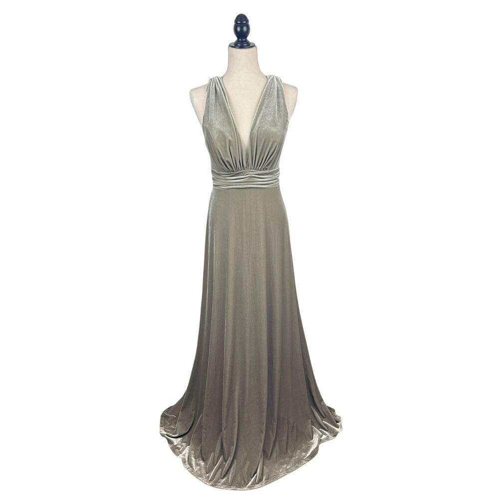 Revelry Dylan Velvet Dress 6 Silver Sage Gown Formal Sleeveless